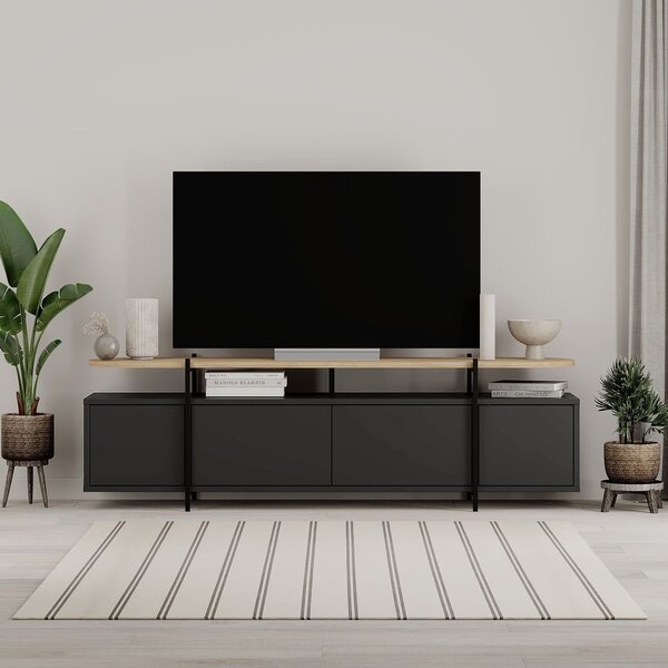 Černý TV stolek v dekoru dubu 160x48 cm Hinoa – Marckeric