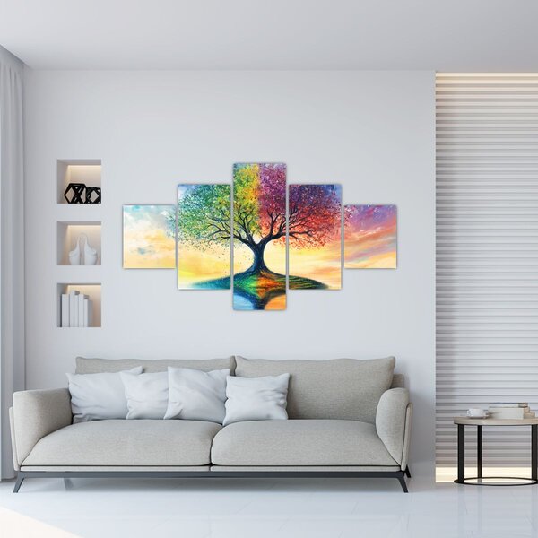 Obraz - Malovaný strom ročních období (125x70 cm)