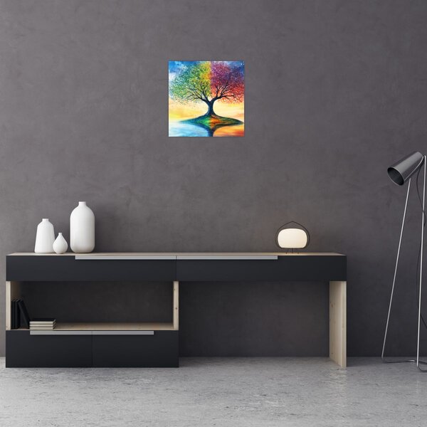 Obraz - Malovaný strom ročních období (30x30 cm)