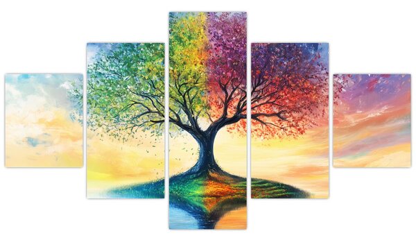 Obraz - Malovaný strom ročních období (125x70 cm)