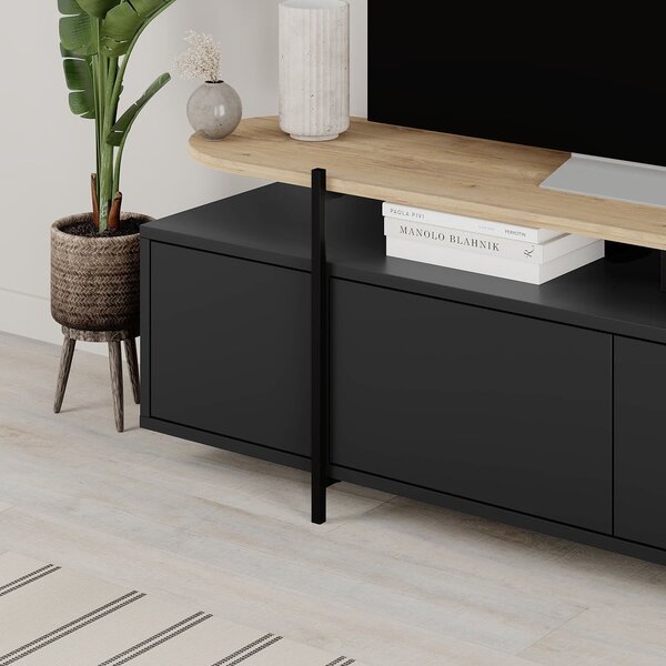 Černý TV stolek v dekoru dubu 160x48 cm Hinoa – Marckeric