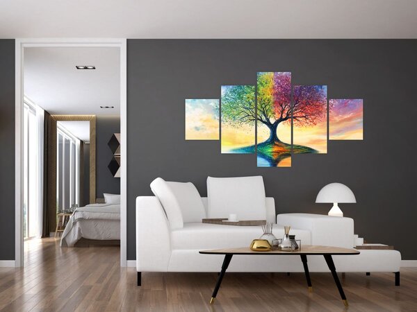 Obraz - Malovaný strom ročních období (125x70 cm)
