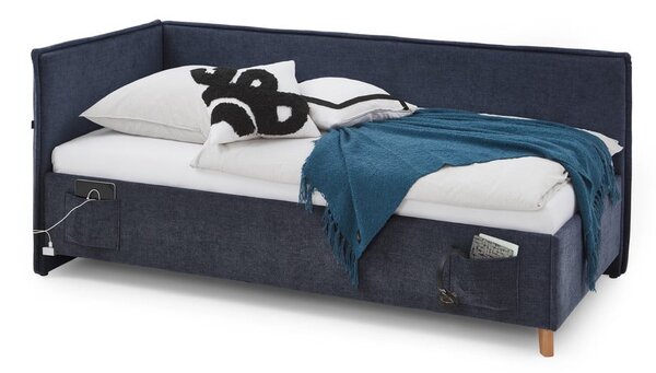 Tmavě modrá čalouněná rohová dětská postel s úložným prostorem s roštem 90x200 cm Fun – Meise Möbel