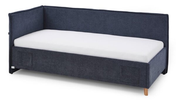 Tmavě modrá čalouněná rohová dětská postel s úložným prostorem s roštem 90x200 cm Fun – Meise Möbel