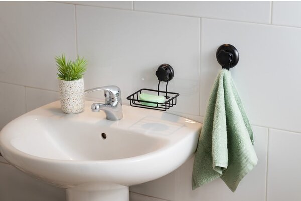 Černý samodržící nástěnný držák na mýdlo Compactor Bestlock Black Soap & Sponge Holder