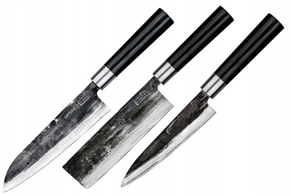 SADA 3 KUCHYŇSKÝCH NOŽŮ SANTOKU UNIVERZÁLNÍ NAKIRI SAMURA SUPER 5 AUS-10