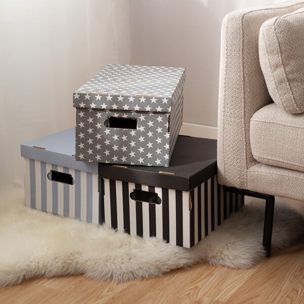 Kartonové úložné boxy s víkem v sadě 2 ks Stripes – Compactor