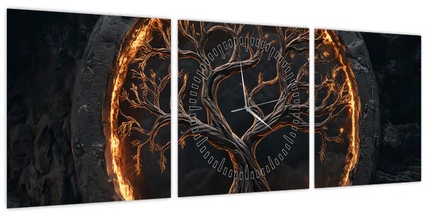 Obraz - Strom života v lávě I. (s hodinami) (90x30 cm)