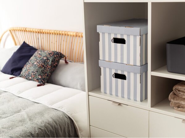 Kartonové úložné boxy s víkem v sadě 2 ks Stripes – Compactor