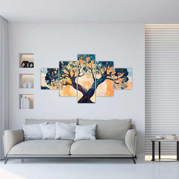 Obraz - Mozaika - slunce a strom II. (125x70 cm)