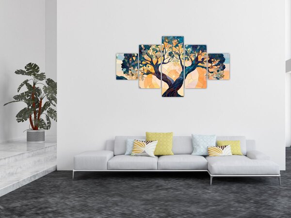 Obraz - Mozaika - slunce a strom II. (125x70 cm)
