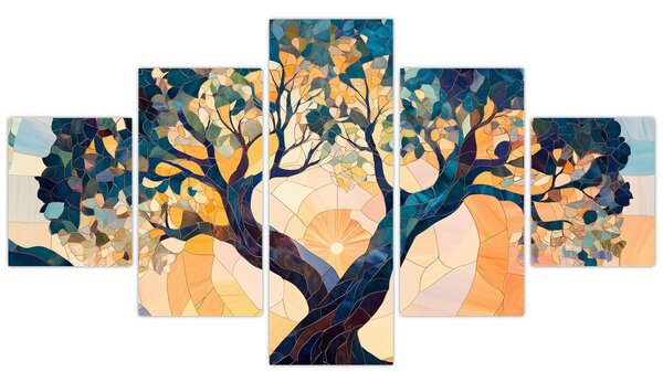 Obraz - Mozaika - slunce a strom II. (125x70 cm)