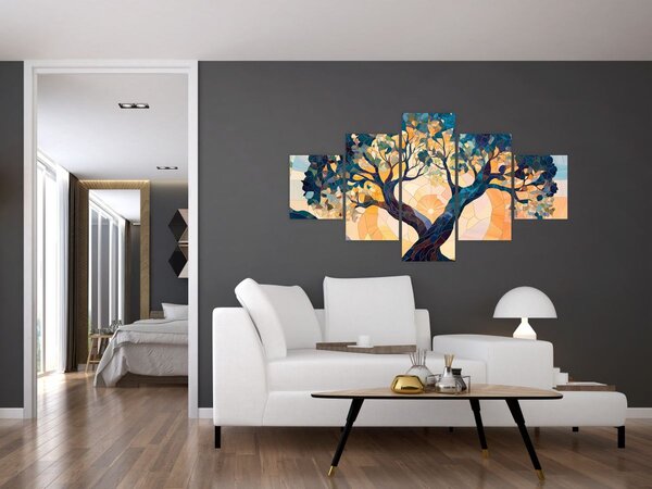 Obraz - Mozaika - slunce a strom II. (125x70 cm)