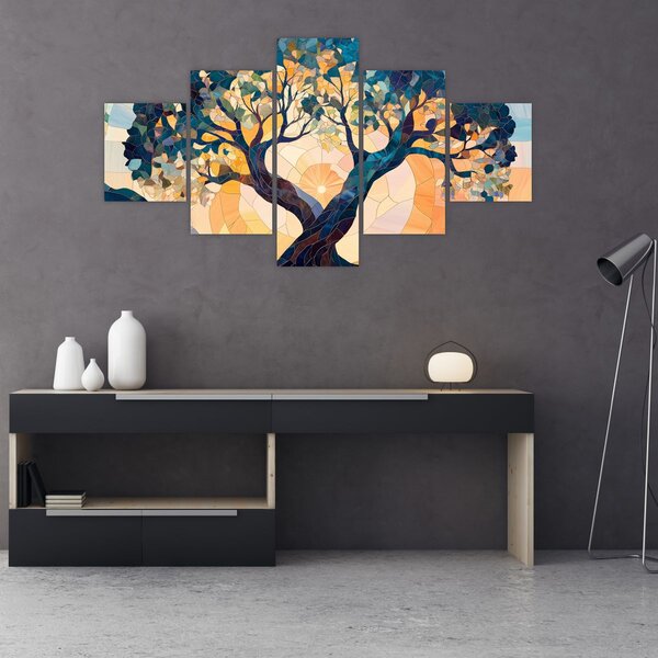 Obraz - Mozaika - slunce a strom II. (125x70 cm)