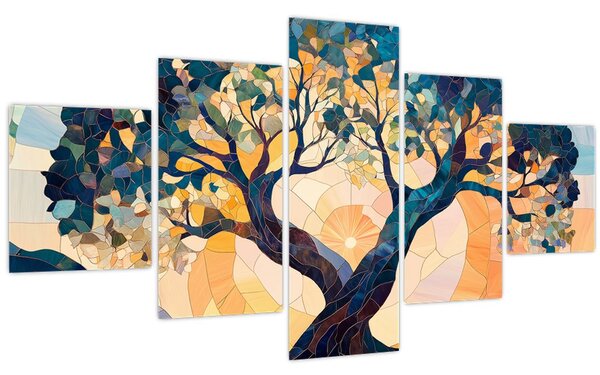 Obraz - Mozaika - slunce a strom II. (125x70 cm)