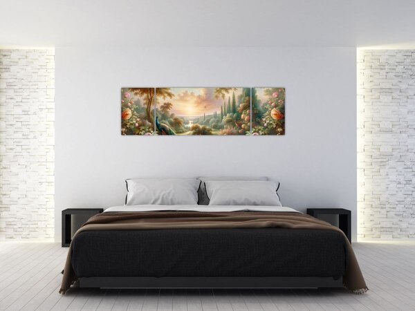 Obraz - Pávi v zahradě (170x50 cm)