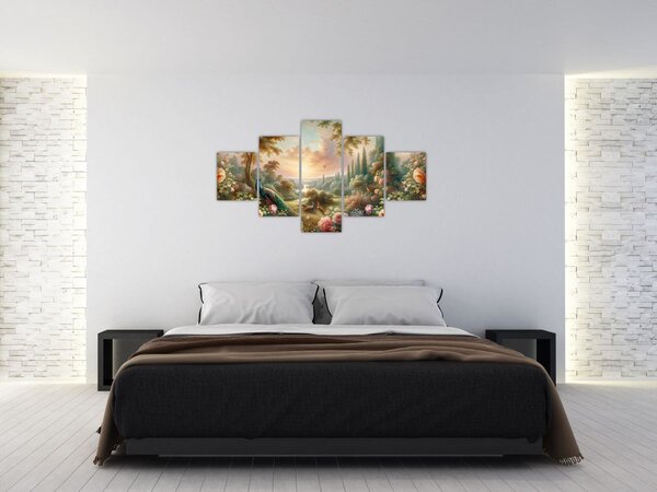 Obraz - Pávi v zahradě (125x70 cm)