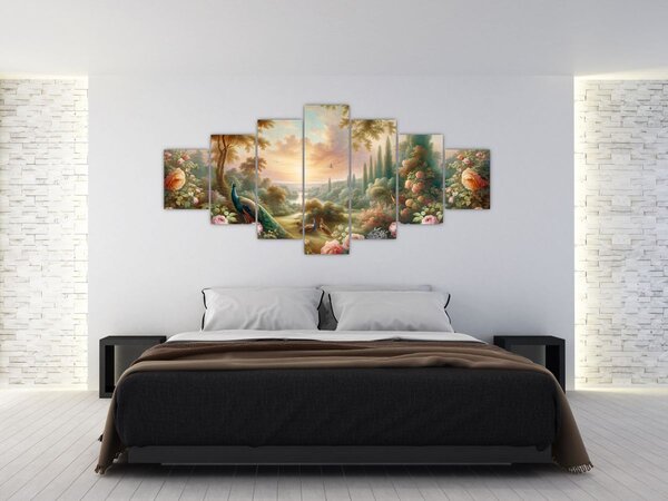 Obraz - Pávi v zahradě (210x100 cm)