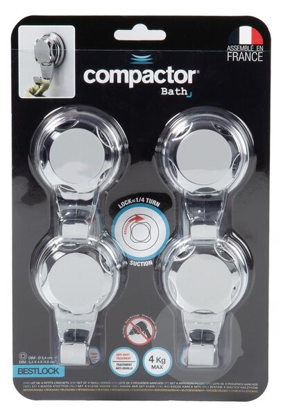 Samodržící kovové háčky ve stříbrné barvě v sadě 4 ks Bestlock Bath – Compactor