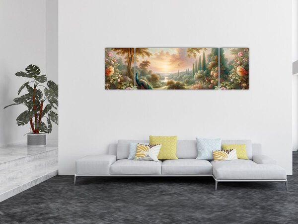 Obraz - Pávi v zahradě (170x50 cm)