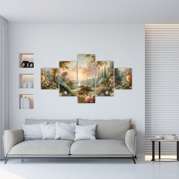 Obraz - Pávi v zahradě (125x70 cm)