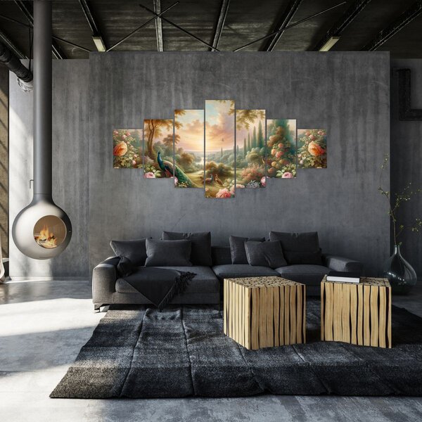 Obraz - Pávi v zahradě (210x100 cm)