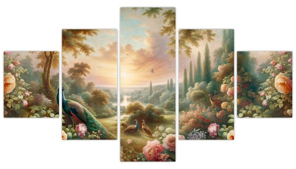 Obraz - Pávi v zahradě (125x70 cm)