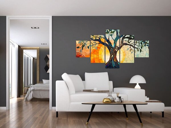 Obraz - Mozaika - slunce a strom I. (125x70 cm)