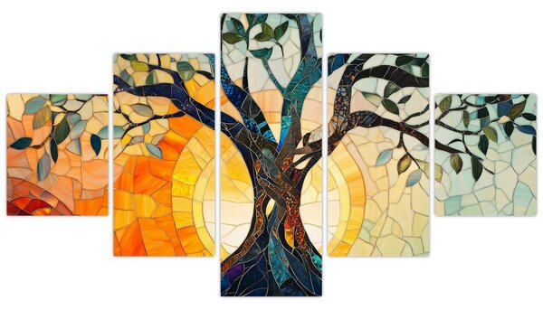 Obraz - Mozaika - slunce a strom I. (125x70 cm)