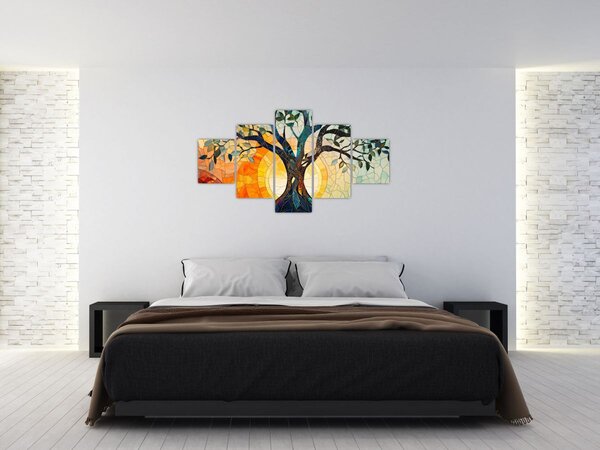 Obraz - Mozaika - slunce a strom I. (125x70 cm)