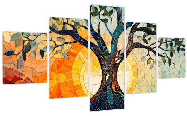 Obraz - Mozaika - slunce a strom I. (125x70 cm)