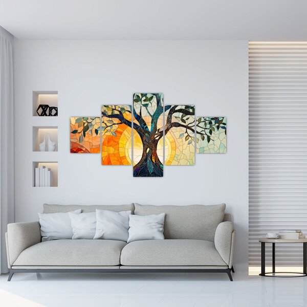 Obraz - Mozaika - slunce a strom I. (125x70 cm)