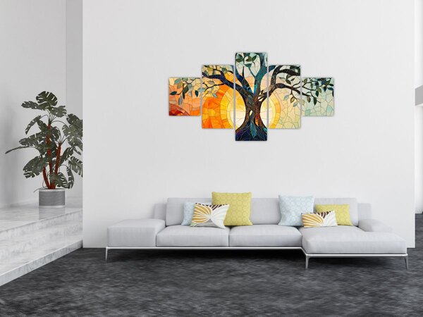 Obraz - Mozaika - slunce a strom I. (125x70 cm)
