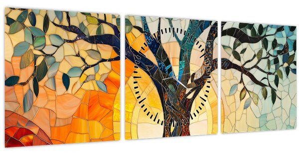 Obraz - Mozaika - slunce a strom I. (s hodinami) (90x30 cm)