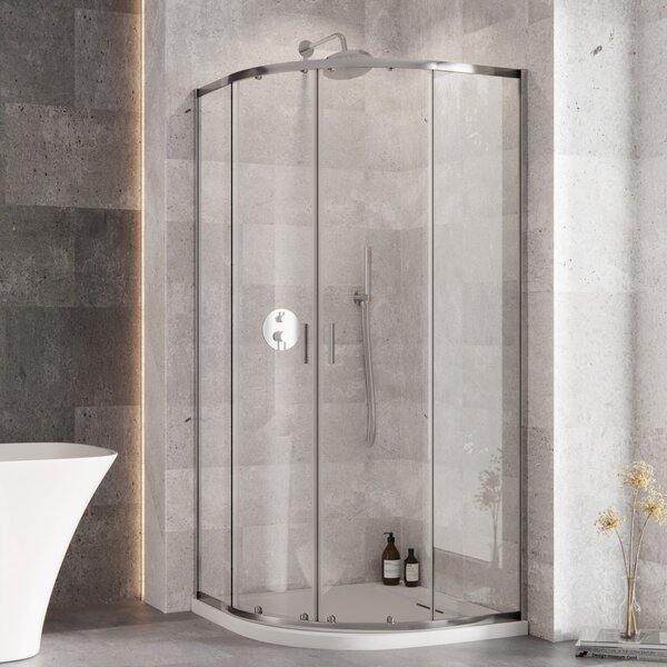 Besco Čtvrtkruhový sprchový kout ZARYA CHROM HR 80x80 (90x90) + vanička AXIM bílá Rozměry (cm): 80x80