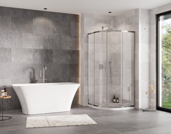 Besco Čtvrtkruhový sprchový kout ZARYA CHROM HR 80x80 (90x90) + vanička AXIM bílá Rozměry (cm): 80x80