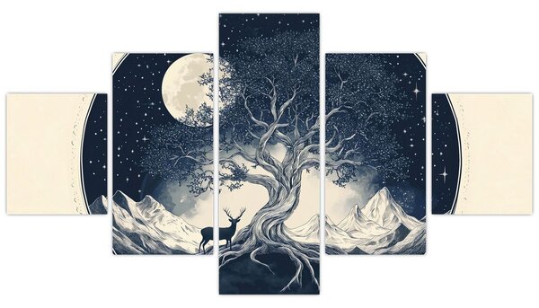 Obraz - Magický strom s jelenem I. (125x70 cm)