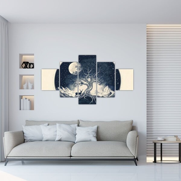 Obraz - Magický strom s jelenem I. (125x70 cm)