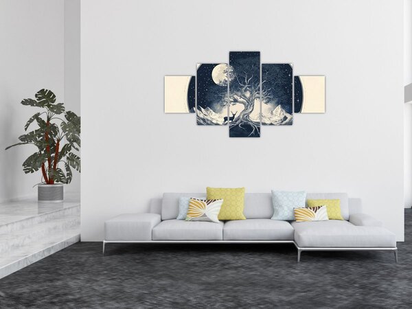 Obraz - Magický strom s jelenem I. (125x70 cm)