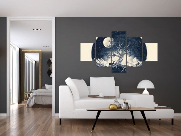 Obraz - Magický strom s jelenem I. (125x70 cm)