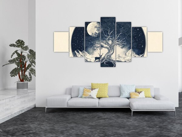 Obraz - Magický strom s jelenem I. (210x100 cm)