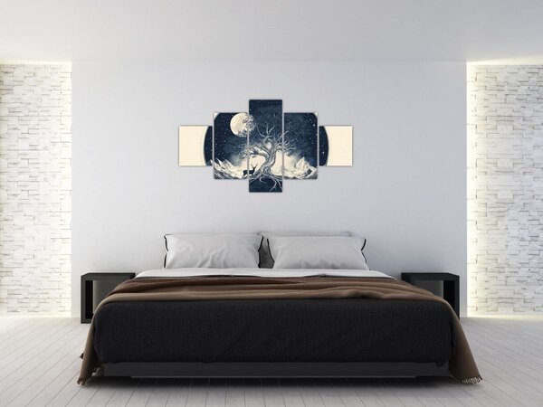 Obraz - Magický strom s jelenem I. (125x70 cm)