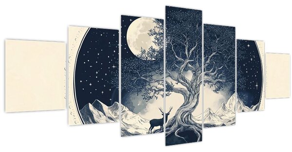 Obraz - Magický strom s jelenem I. (210x100 cm)
