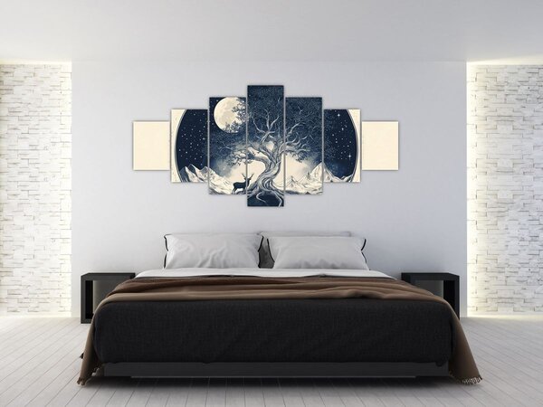 Obraz - Magický strom s jelenem I. (210x100 cm)