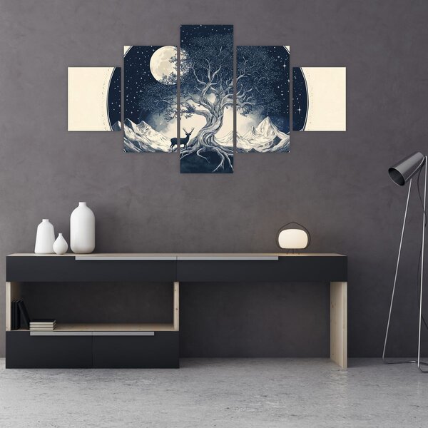 Obraz - Magický strom s jelenem I. (125x70 cm)