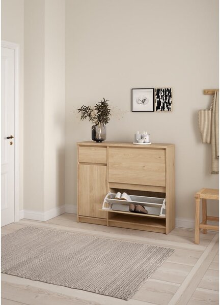 Výklopný botník v dekoru dubu v přírodní barvě 109x93x32 cm Naia – Tvilum