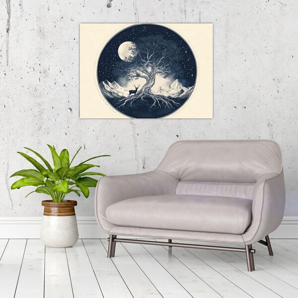 Obraz - Magický strom s jelenem I. (70x50 cm)