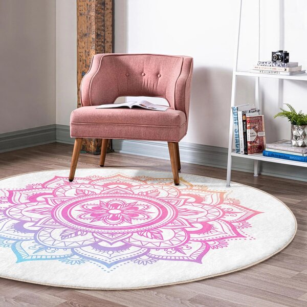 Bílo-růžový pratelný kulatý koberec vhodný pro robotické vysavače ø 120 cm Comfort – Mila Home