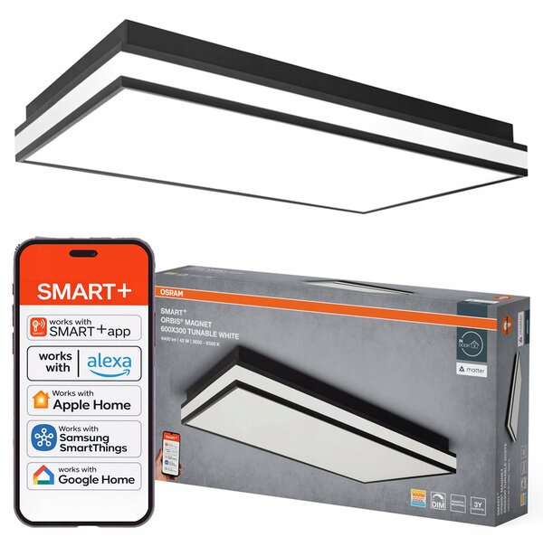 OSRAM SMART+ Matter Magnet LED stropní svítidlo 600x300mm Černé, 42W, 2300lm