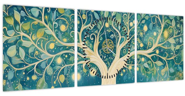 Obraz - Magický strom se spirálami (s hodinami) (90x30 cm)